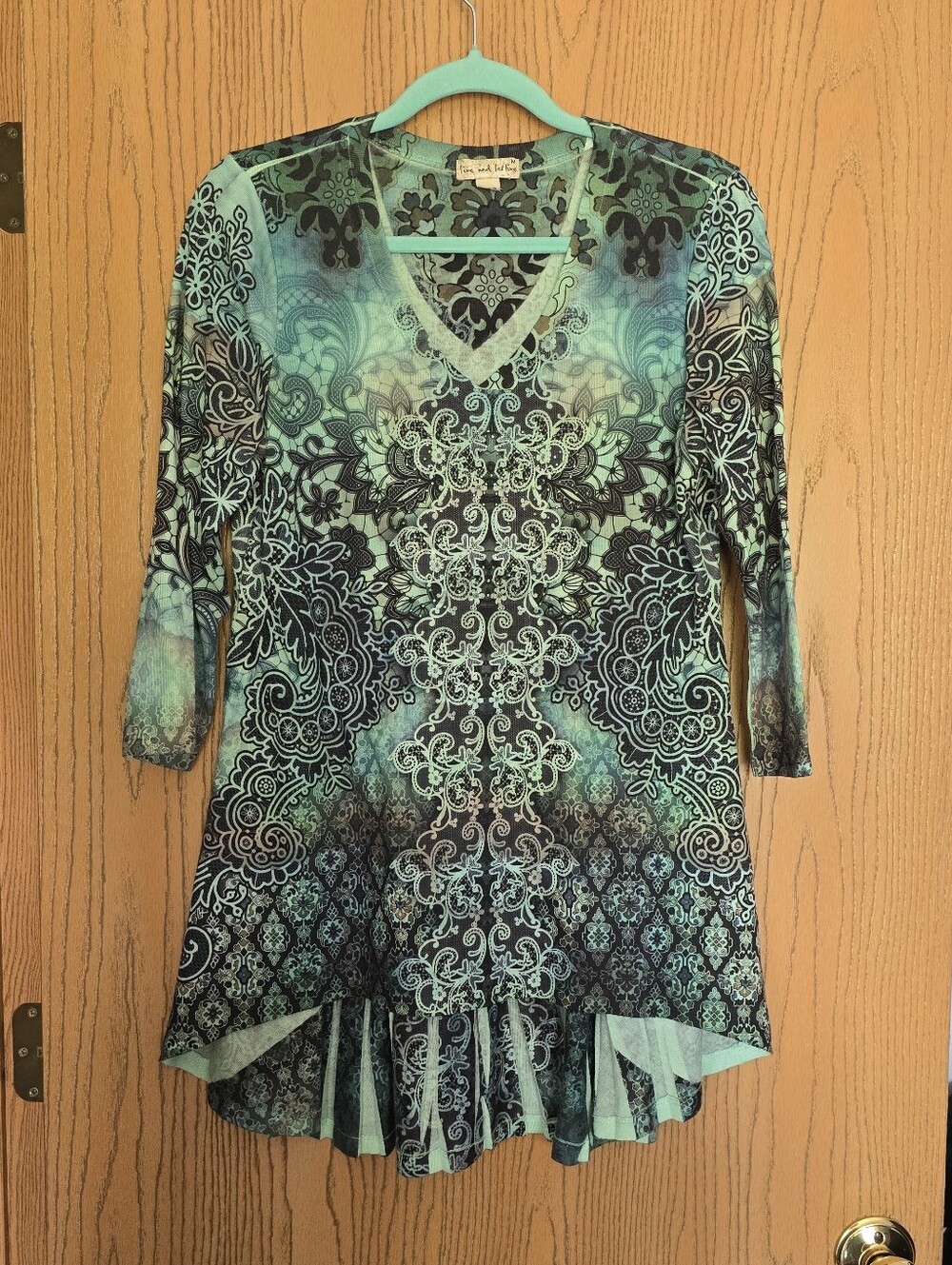live and let live Teal and Black V-Neck Boho Tunic